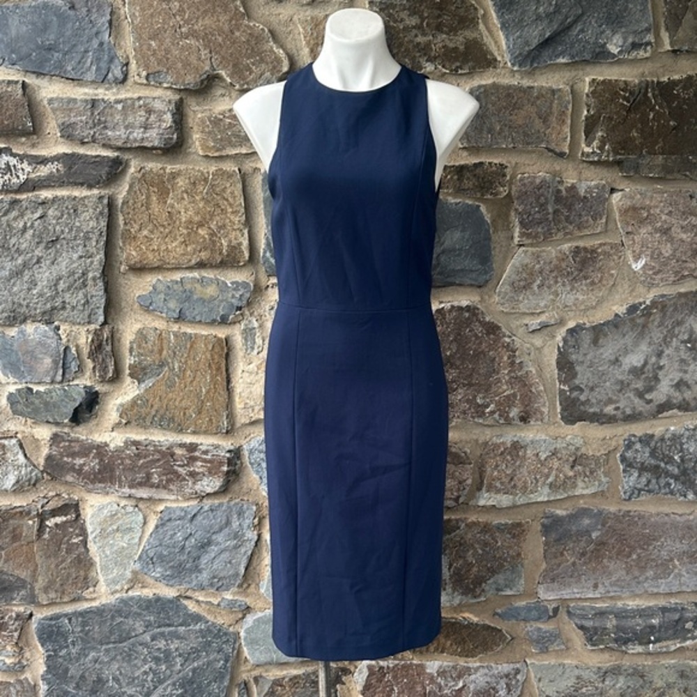 Alice & Olivia Classic Sleeveless High Neck Sheath Dress in Navy Blue Size 10
